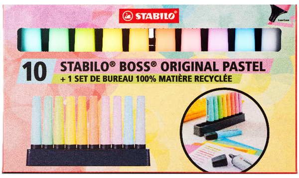 Highlighter - STABILO BOSS ORIGINAL Pastel - Deskset of 10 - 10 x Pastel Colours