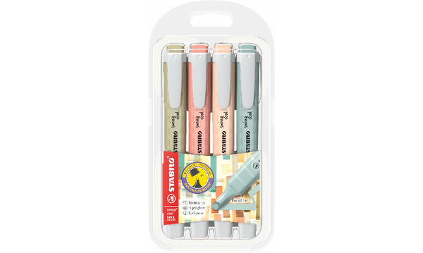 Highlighter - STABILO swing cool NatureCOLORS - Pack of 4 - Mud Green, Sienna, Beige, Warm Grey