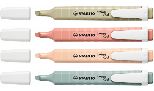 Highlighter - STABILO swing cool NatureCOLORS - Pack of 4 - Mud Green, Sienna, Beige, Warm Grey