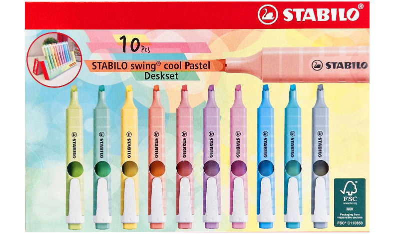 Highlighter - STABILO swing cool Pastel - Deskset of 10 - Assorted Colours