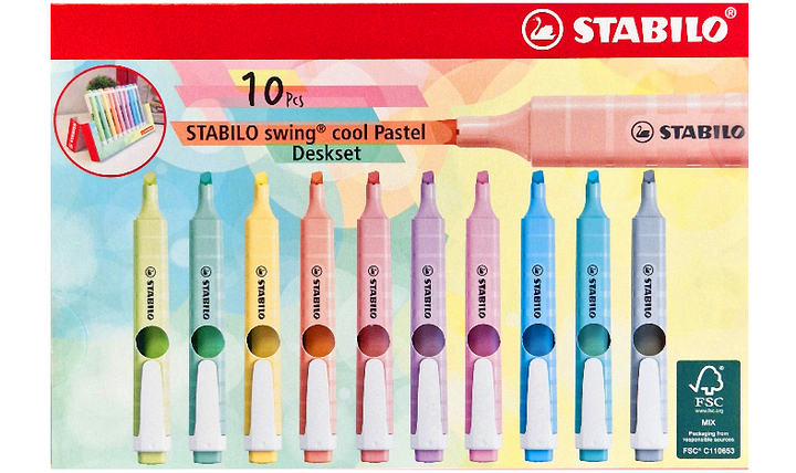 Highlighter - STABILO swing cool Pastel - Deskset of 10 - Assorted Colours