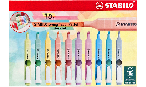 Highlighter - STABILO swing cool Pastel - Deskset of 10 - Assorted Colours