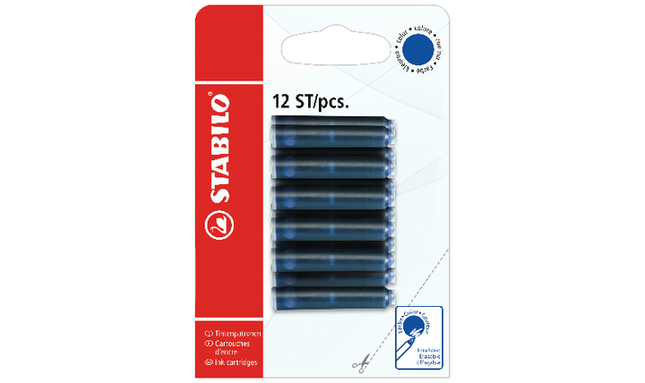 Ink Cartridges for Refilling - STABILO Refills - Pack of 12 - Blue