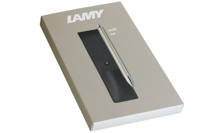 LAMY 330 TR swift Palladium Rollerball Pen and Leather Pouch set