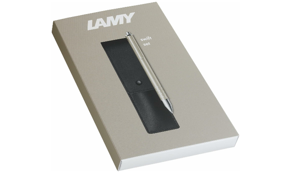 LAMY 330 TR swift Palladium Rollerball Pen and Leather Pouch set