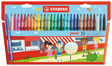 Medium Fibre-Tip Pen - STABILO power - Pack of 30 - Assorted Colours