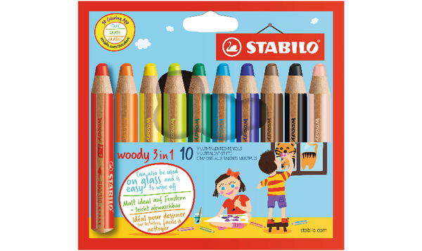 Multi-Talented Pencil - STABILO woody 3 in 1 - Pack of 10 - Assorted Colours