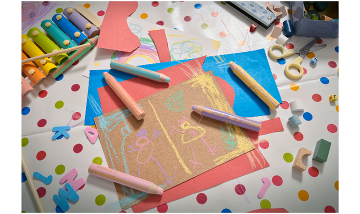 Multi-Talented Pencil - STABILO woody 3 in 1 - Pack of 6 - Assorted Pastel Colours with Sharpener