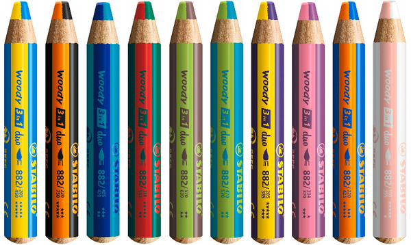 Multi-Talented Pencil - STABILO woody 3 in 1 duo - Pack of 10 - Assorted Colours with Sharpener
