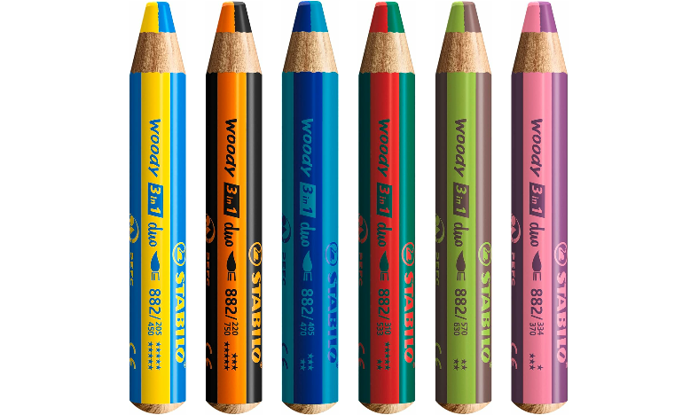 Multi-Talented Pencil - STABILO woody 3 in 1 duo - Pack of 6 - Assorted Colours with Sharpener