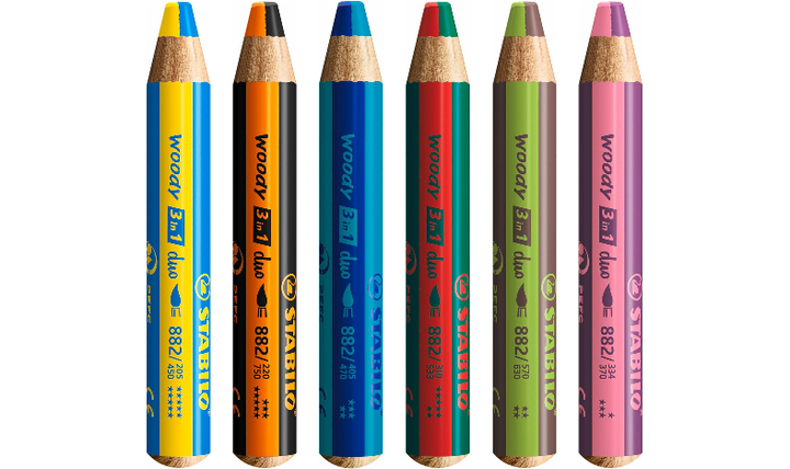 Multi-Talented Pencil - STABILO woody 3 in 1 duo - Pack of 6 - Assorted Colours with Sharpener