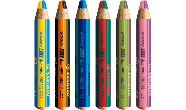 Multi-Talented Pencil - STABILO woody 3 in 1 duo - Pack of 6 - Assorted Colours with Sharpener