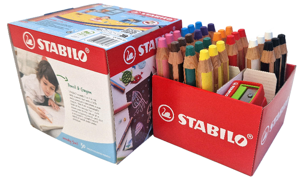 Multi-Talented Pencil - STABILO woody 3 in 1 - Classpack of 30 - Assorted Colours with 2 x Sharpeners
