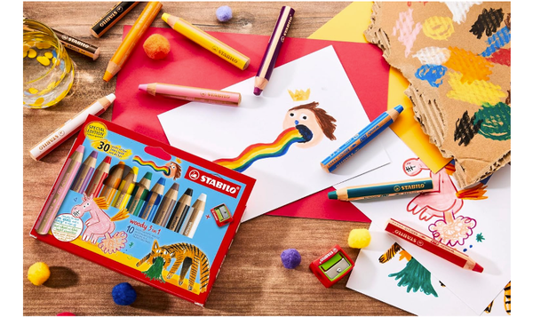Multi-Talented Pencil - STABILO woody 3 in 1 - Pack of 10 - Birthday Edition - Assorted Colours with Sharpener
