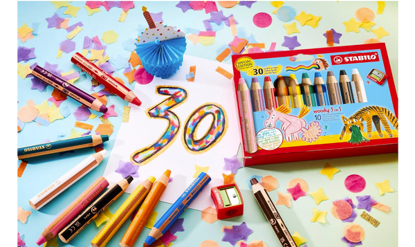Multi-Talented Pencil - STABILO woody 3 in 1 - Pack of 10 - Birthday Edition - Assorted Colours with Sharpener