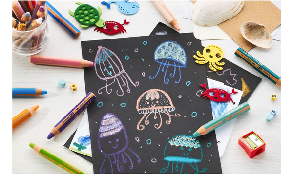 Multi-Talented Pencil - STABILO woody 3 in 1 - Pack of 6 - Birthday Edition - Tiger - Assorted Colours with Sharpener