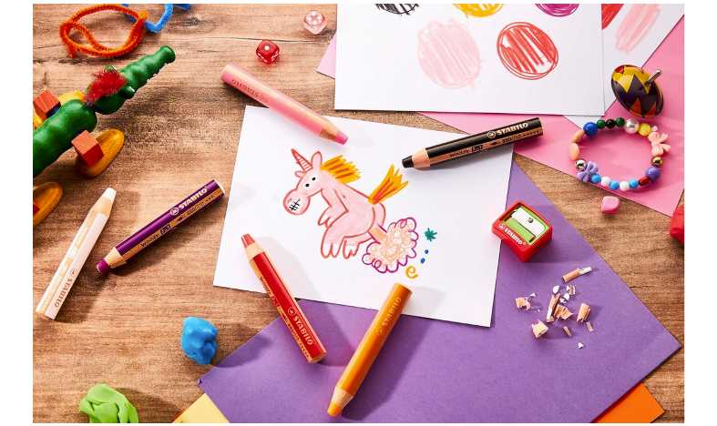 Multi-Talented Pencil - STABILO woody 3 in 1 - Pack of 6 - Birthday Edition - Unicorn - Assorted Colours with Sharpener