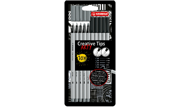 Multi-Tip Pen Set - STABILO Creative Tips - ARTY - Pack of 10 - Black and Light Grey