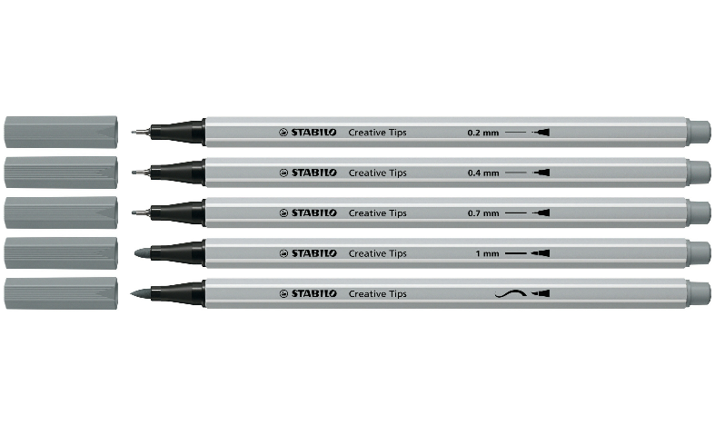 Multi-Tip Pen Set - STABILO Creative Tips - ARTY - Pack of 10 - Black and Light Grey