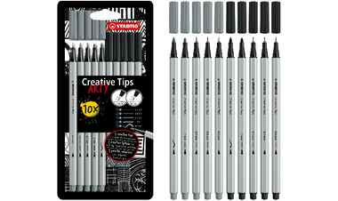 Multi-Tip Pen Set - STABILO Creative Tips - ARTY - Pack of 10 - Black and Light Grey