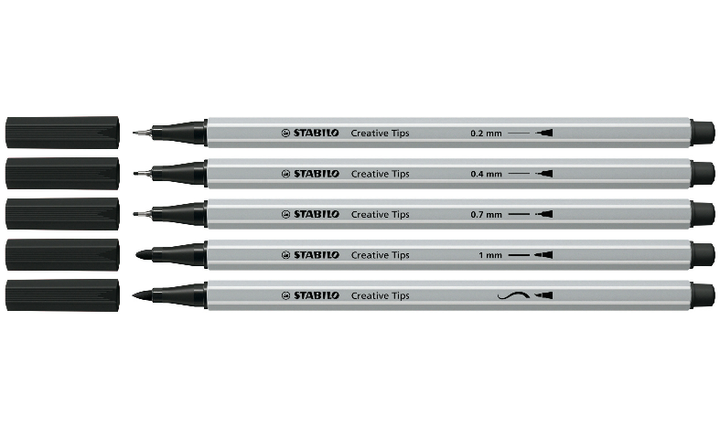 Multi-Tip Pen Set - STABILO Creative Tips - ARTY - Pack of 5 - Black