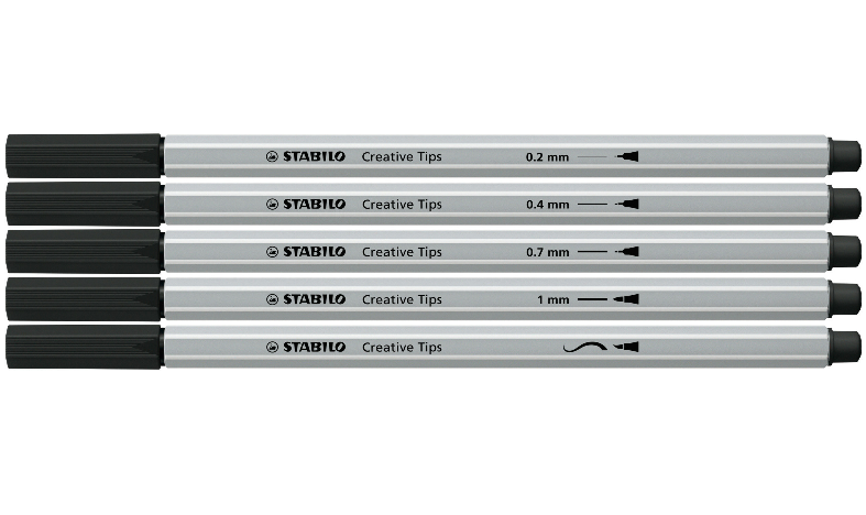Multi-Tip Pen Set - STABILO Creative Tips - ARTY - Pack of 10 - Black and Light Grey