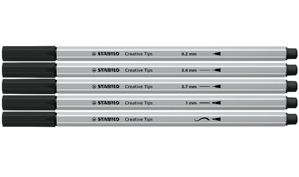 Multi-Tip Pen Set - STABILO Creative Tips - ARTY - Pack of 5 - Black