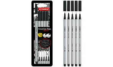 Multi-Tip Pen Set - STABILO Creative Tips - ARTY - Pack of 5 - Black