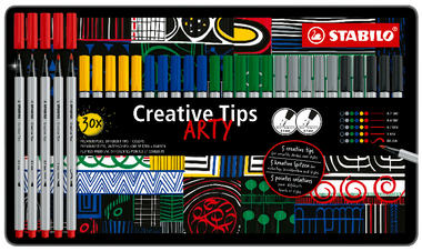 Multi-Tip Pen Set - STABILO Creative Tips - ARTY - Tin of 30 - CLASSIC - Assorted Colours