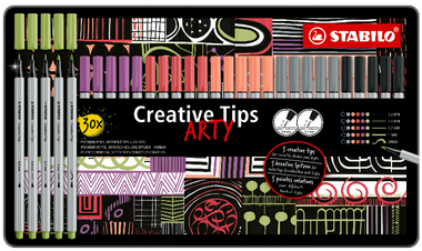 Multi-Tip Pen Set - STABILO Creative Tips - ARTY - Tin of 30 - PASTEL - Assorted Colours