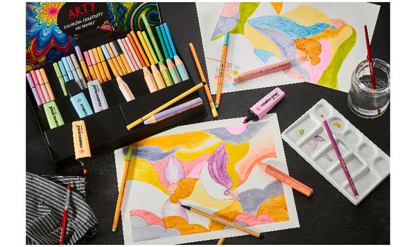 Pen Set - STABILO Creative Set - BOSS ORIGINAL Pastel, woody 3 in 1, STABILOaquacolor, Pen 68 & point 88 - ARTY - Pack of 50 - Assorted Colours