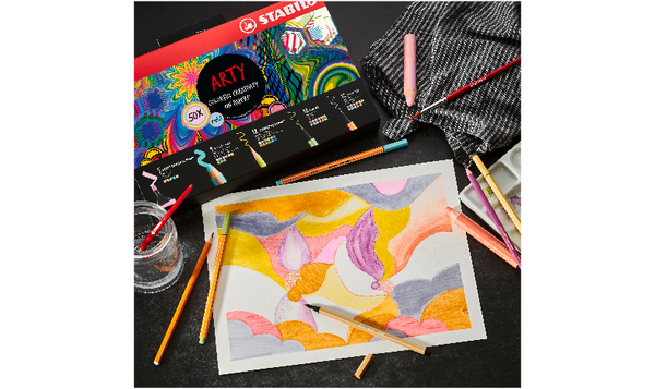 Pen Set - STABILO Creative Set - BOSS ORIGINAL Pastel, woody 3 in 1, STABILOaquacolor, Pen 68 & point 88 - ARTY - Pack of 50 - Assorted Colours