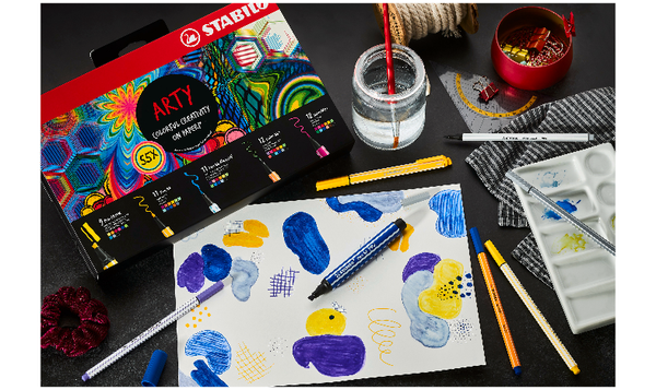 Pen Set - STABILO Creative Set - Pen 68 Max, Pen 68, Pen 68 brush, point 88, pointMax - ARTY - Pack of 55 - Assorted Colours