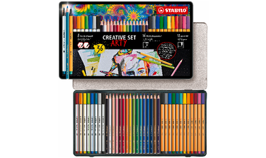 Pen Set - STABILO Creative Set - STABILO point 88, Pen 68 brush, STABILOaquacolor - ARTY - Tin of 36 - Assorted Colours