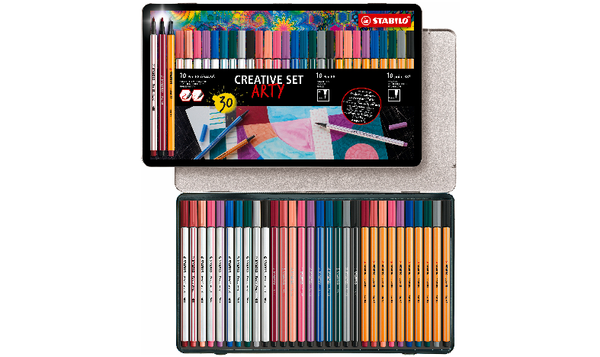 Pen Set - STABILO Creative Set - Pen 68 brush, Pen 68 + point 88 - ARTY - Tin of 30 - Assorted Colours