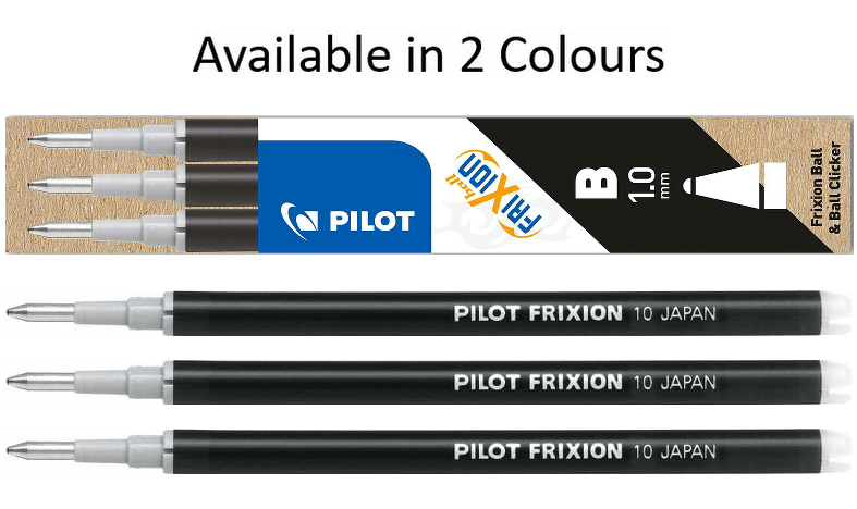 Pilot FRIXION Ball Erasable Rollerball Pen - 1.0mm Broad Tip - Pack of 6 -  Black and Blue Ink