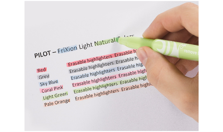 Pilot FriXion Light Natural Erasable Highlighter Pen Wallet of 4 (Light Green, Red, Sky Blue, Pale Orange)