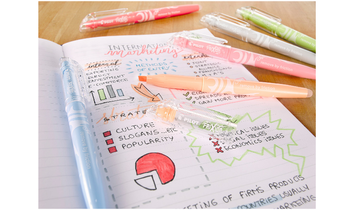 Pilot FriXion Light Natural Erasable Highlighter Pen Wallet of 4 (Light Green, Red, Sky Blue, Pale Orange)