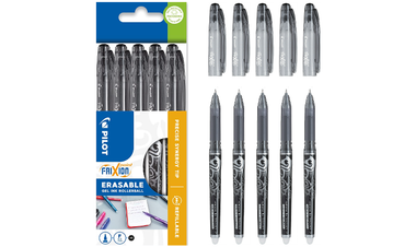 Pilot FriXion Point Erasable Rollerball Pen Black Wallet of 5