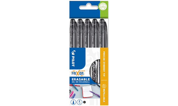 Pilot FriXion Point Erasable Rollerball Pen Black Wallet of 5