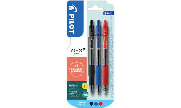 Pilot G-2 Plus BegreeN 0.7 Gel Ink Rollerball Pen Pack of 3 (Black, Blue, Red)