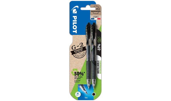 Pilot G2 07 Gel Ink Rollerball Pen BLG207 Black Pack of 2