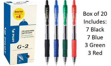 Pilot G2 07 Gel Ink Rollerball Pen BLG207 Box of 20 Assorted