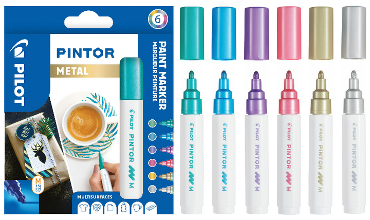 Pilot Pintor Marker Medium Assorted Wallet of 6 Metallic Colours