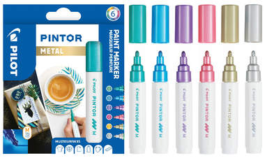 Pilot Pintor Marker Medium Assorted Wallet of 6 Metallic Colours