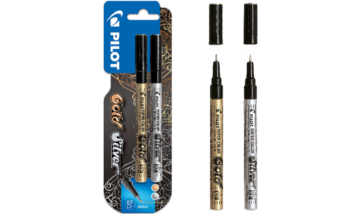 Pilot Super Color Metallic Paint Marker Pen Extra Fine Assorted Pack of 2 (Gold &amp; Silver)