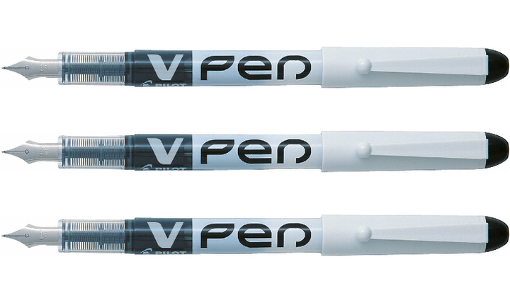 Pilot V-Pen Erasable Ink Fountain Pen Black Wallet of 3