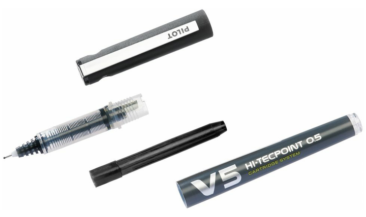Pilot V5 Hi-Tecpoint Cartridge System Rollerball Pen Black Box of 40 (10 Pens + 30 Refills)