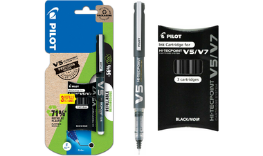 Pilot V5 Hi-Tecpoint Cartridge System Rollerball Pen with 3 Refills Black