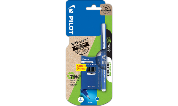 Pilot V5 Hi-Tecpoint Cartridge System Rollerball Pen with 3 Refills Blue